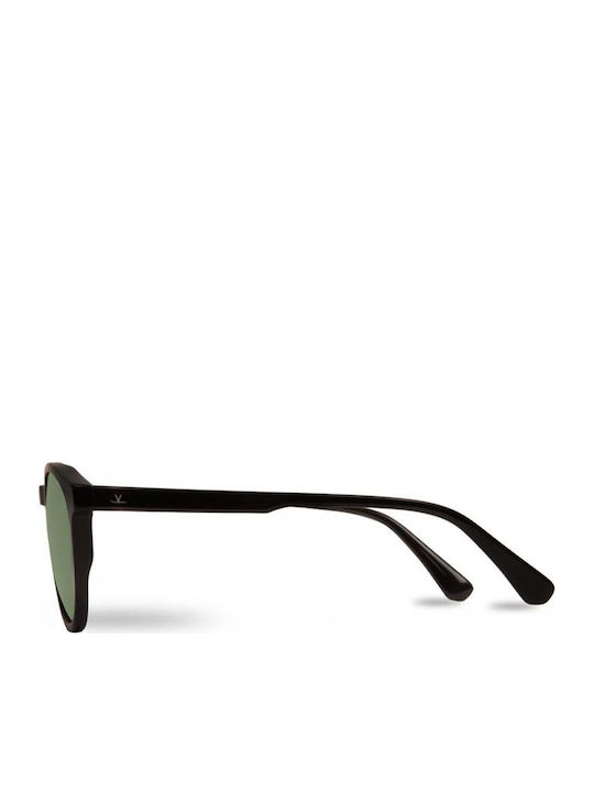 Men's Sunglasses with Black Horn-Rimmed Frame and Green Lens