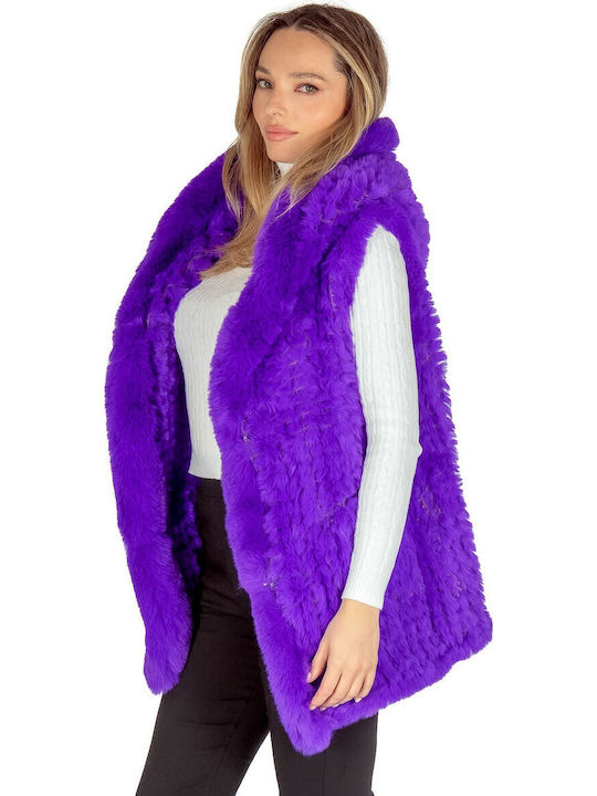 Women's Sleeveless Long Fur Purple