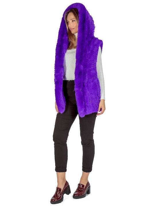 Women's Sleeveless Long Fur Purple