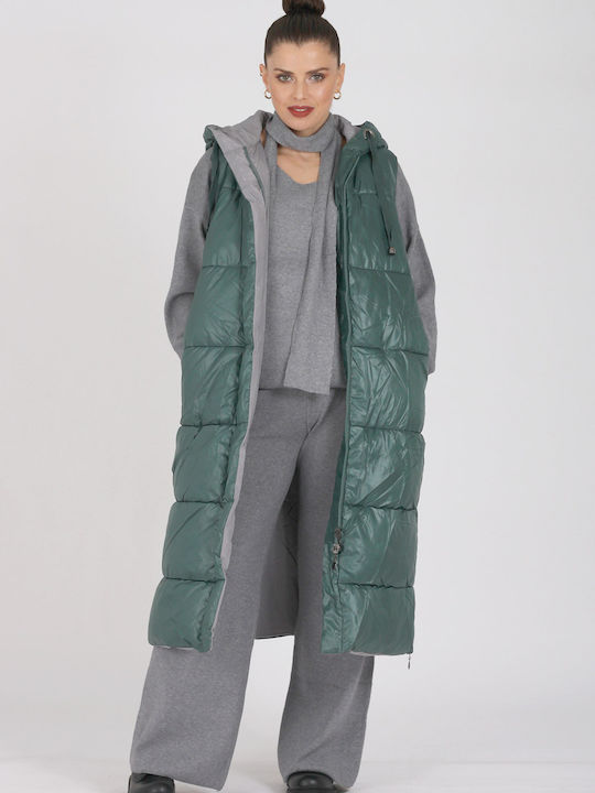 Epwnymo Lang Damen Ärmellos Puffer Jacke Wendbar für Winter ''''''