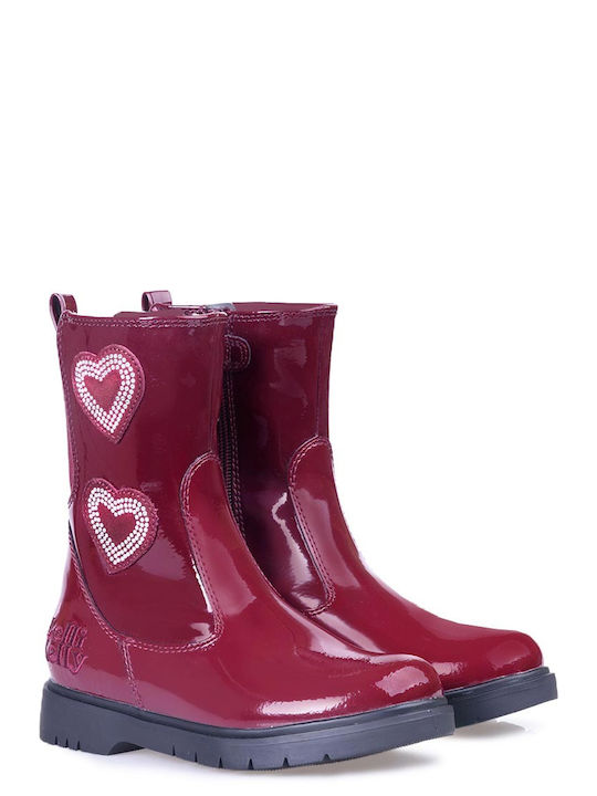 Lelli Kelly Valerie Kids PU Leather Boots with Zipper Red