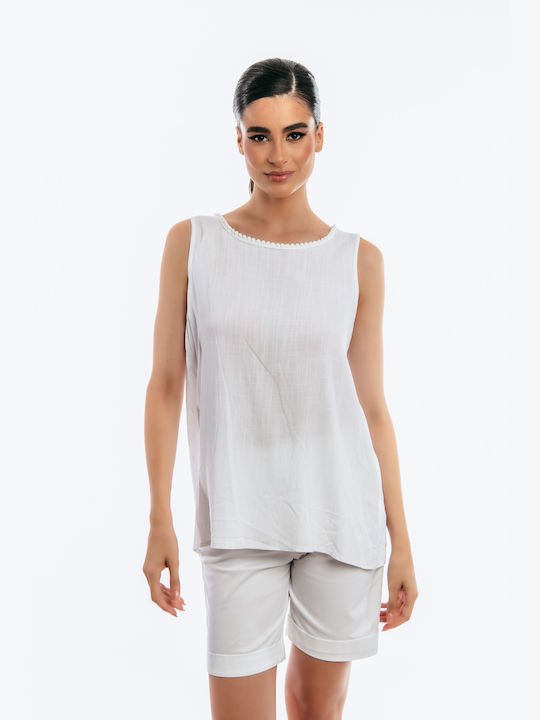 Boutique Damen Bluse Ärmellos White