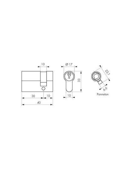 Thirard Cilindru de Încuietoare De Securitate Jumătate 40mm (30-10) cu 3 Chei Auriu