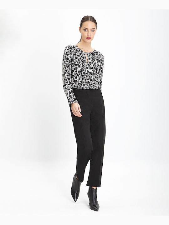 Clarina Women's Crepe Trousers in Straight Line Black.