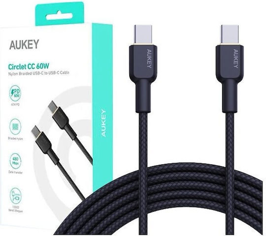 Aukey USB 2.0 Cable USB-C male - USB-C 60W PD Μαύρο 1m AKAUKKUCBNCC1BL