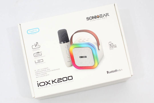 Sonic Gear Ηχείο Karaoke με Ασύρματο Μικρόφωνο και Εφέ Φωτισμού IOX K200 IOXK200W Λευκό
