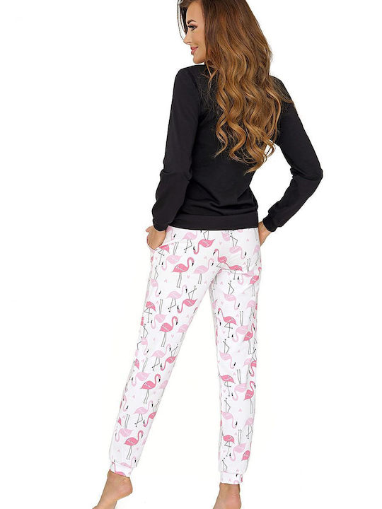 Donna Winter Damen Pyjama-Set Baumwolle Black