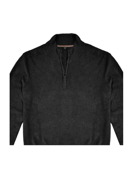 Double Plus Size Herren Langarm-Pullover Ausschnitt mit Reißverschluss BLACK