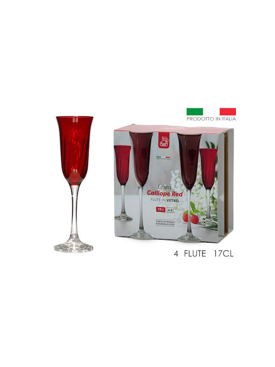 ArteLibre Set of Glasses Champagne made of Glass in Red Color Stemmed 170ml 4pcs