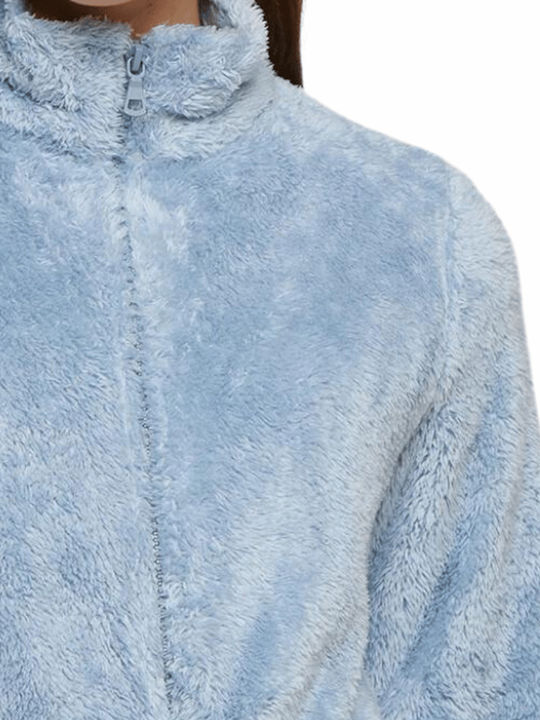 Noidinotte Winter Damen Vlies Robe Monochrome, light blue