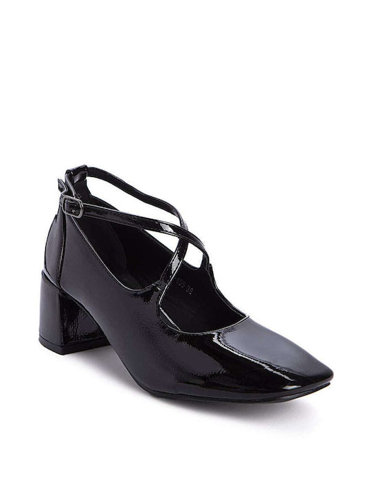 Keep Fred Patent Leather Black Medium Heels with Strap