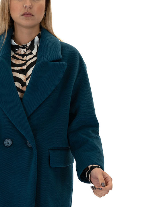 Women's Coat Blue Oversized with Buttons