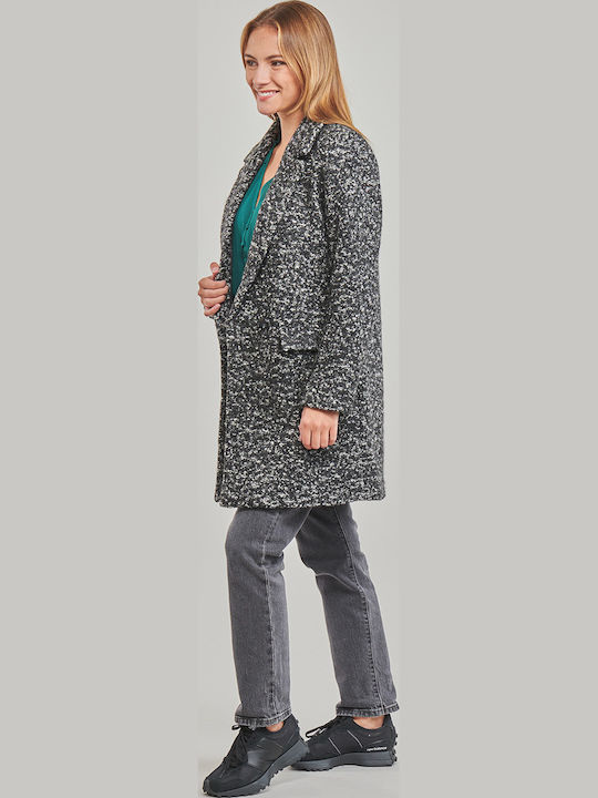 Wolle Damen Schwarz Mantel mit Knöpfen