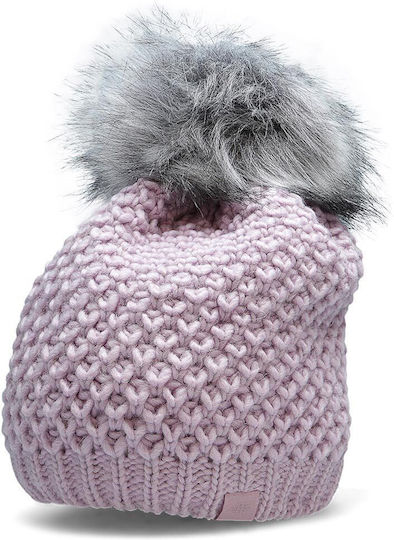 Pom Pom Beanie Γυναικείος Σκούφος Πλεκτός σε Λιλά χρώμα