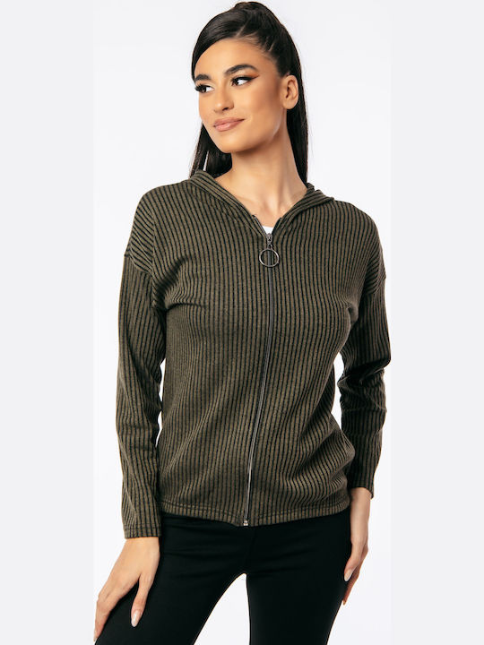 Women's Cardigan with Zipper Brown