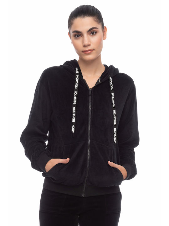 Be:Nation Women's Hooded Velvet Cardigan Black