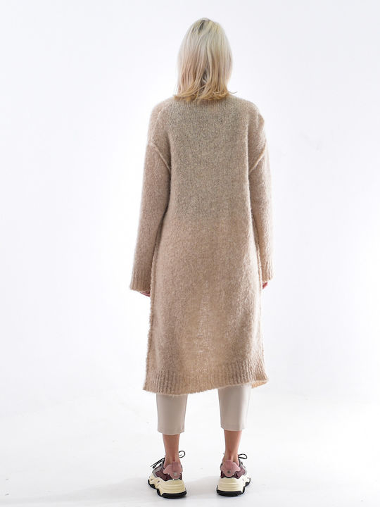 Lange Gestrickte Damen Strickjacke Beige
