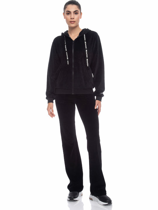 Women's Sweatshirt Jacket Velvet Hooded Black