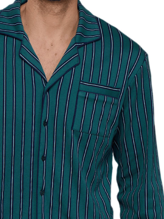 Noidinotte Men's Winter Checked Pajama Blouse Striped Green