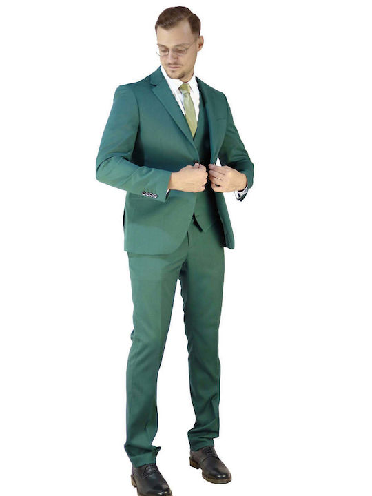 Orion Men's Suit with Vest Slim Fit Green