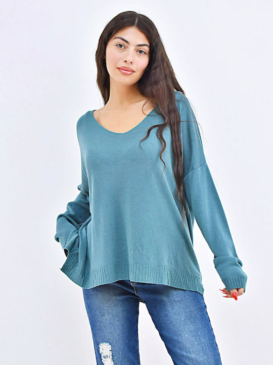 Beltipo Women's Long Sleeve Sweater with V Neckline Petrol