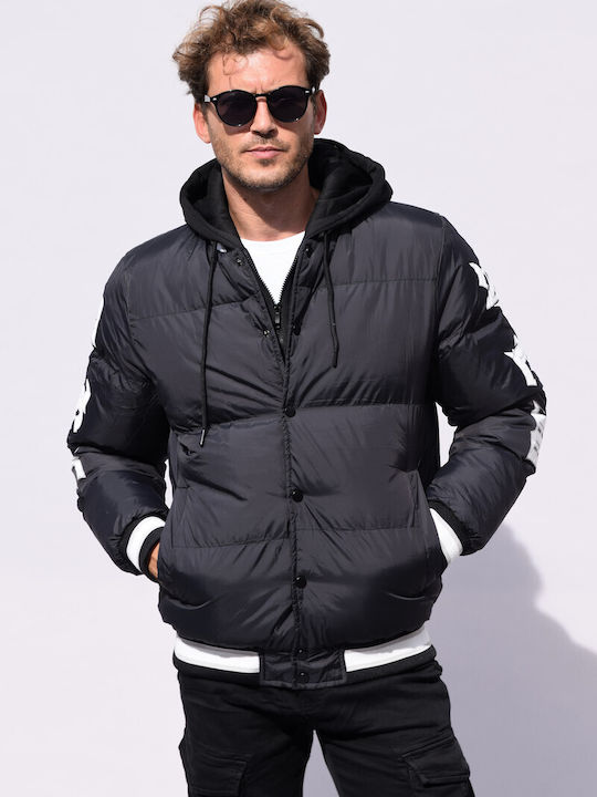 Tony Maker Herren Winter Jacke Puffer Winddicht ΜΑΥΡΟ