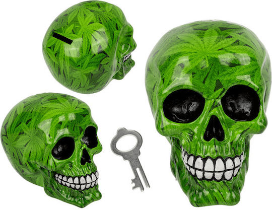 Out of the Blue Skull Money Box Ceramic Green 15x12cm