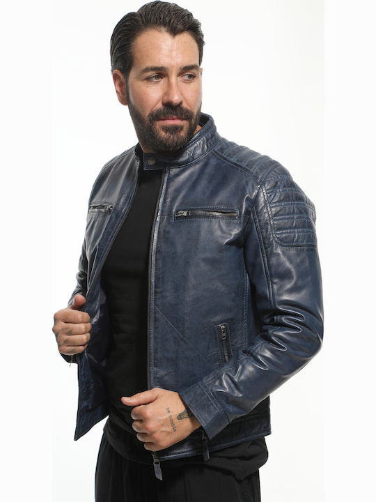 Δερμάτινο Μπουφάν Biker Μπλε