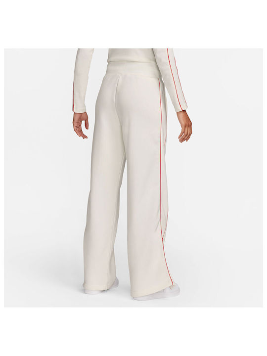 Nike Sportswear Women's High Waist Wide Sweatpants White Fleece