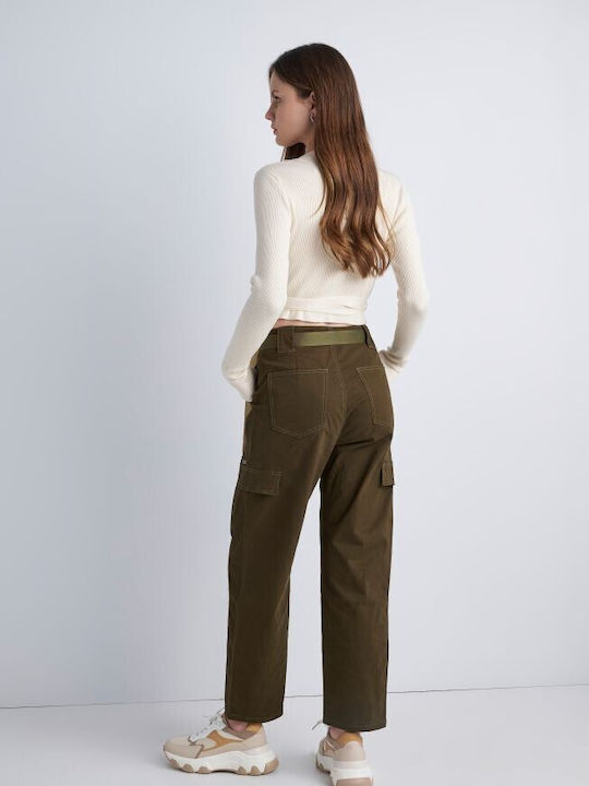 Attrattivo Women's Fabric Cargo Trousers Khaki (Khaki)