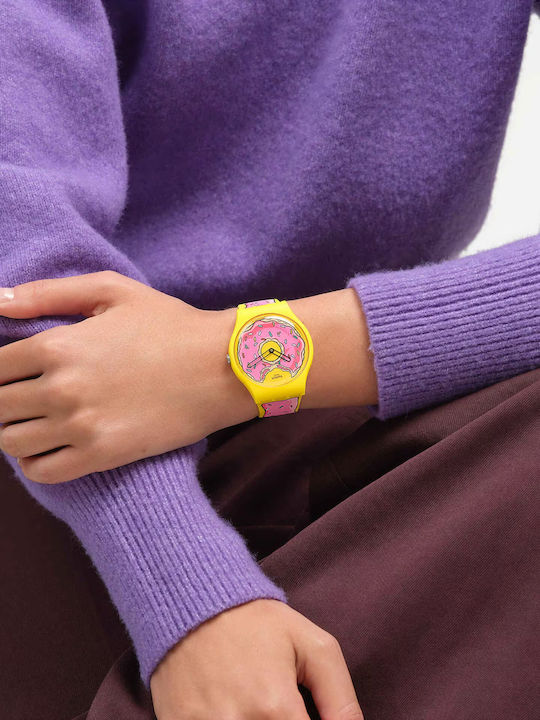 Swatch Collection Γυναικείο Ρολόι 41mm Μπαταρίας με Ροζ Καουτσούκ Λουράκι