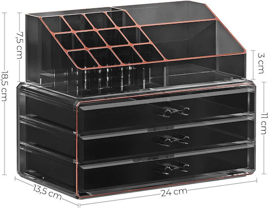 Songmics Kosmetikorganisator Mit 3 Schubladen Schwarz 24x18.5x13.5cm