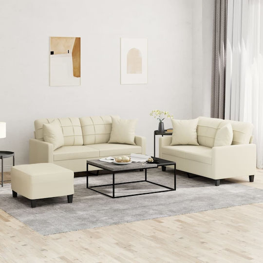 Set de Sufragerie 2 Scaune & 2 Scaune & Taburet Cremă