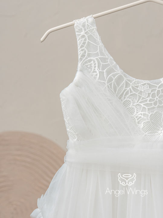 Angel Wings White Baptism Clothes Set with Hair Accessories and Lace Dress 2 Pieces