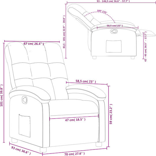 Relaxsessel mit Fußhocker Dark Grey 70x93x101cm