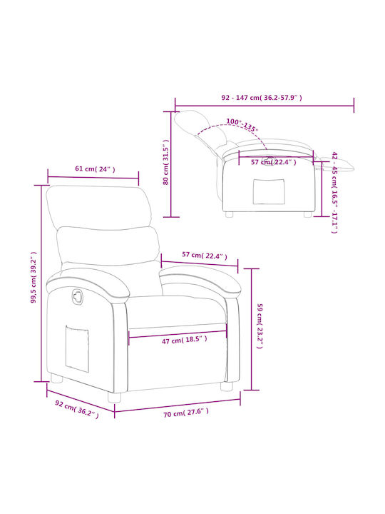 Πολυθρόνα με Υποπόδιο Μπορντό 70x92x99.5cm