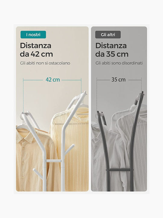 Songmics Wheeled Floor Garment Rack made of Metal White 103.5x52.5x155cm