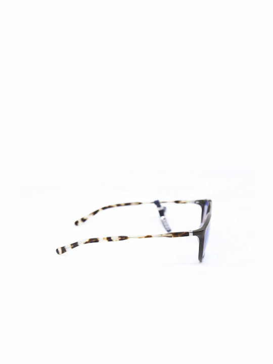 Men's Sunglasses with Black Tartaruga Horn-Rimmed Frame and Blue Lenses