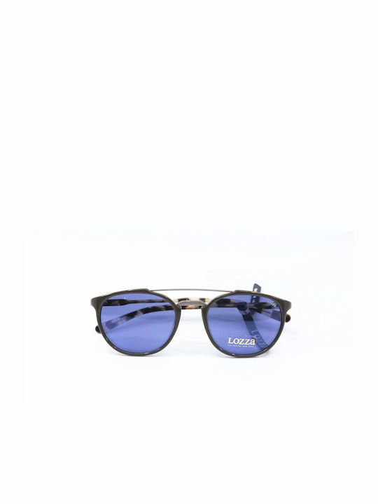 Men's Sunglasses with Black Tartaruga Horn-Rimmed Frame and Blue Lenses