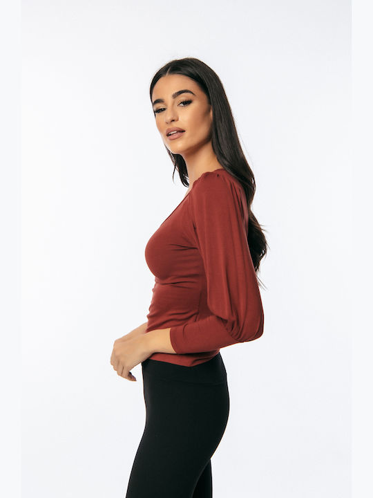 Γυναικεία Μπλούζα Off-Shoulder Μακρυμάνικη Κανελι