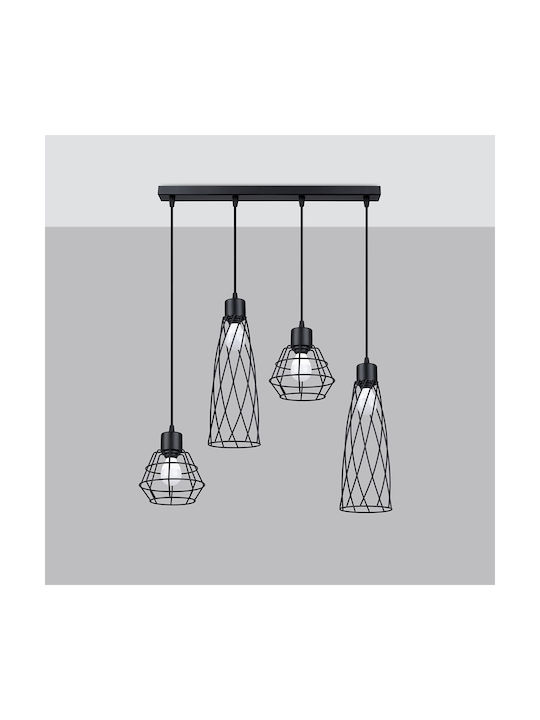 Sollux Pendant Light Black for 4 Bulbs E27 38x38x20cm