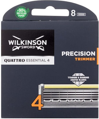 Wilkinson Sword Quattro Titanium Precision Capete de schimb cu 4 lame & Bandă lubrifiantă 8buc