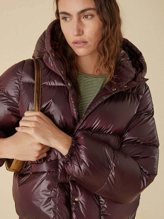 Emme Kurz Damen Puffer Jacke für Winter Burgundisch