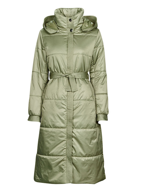 Lang Damen Puffer Jacke für Winter Khaki