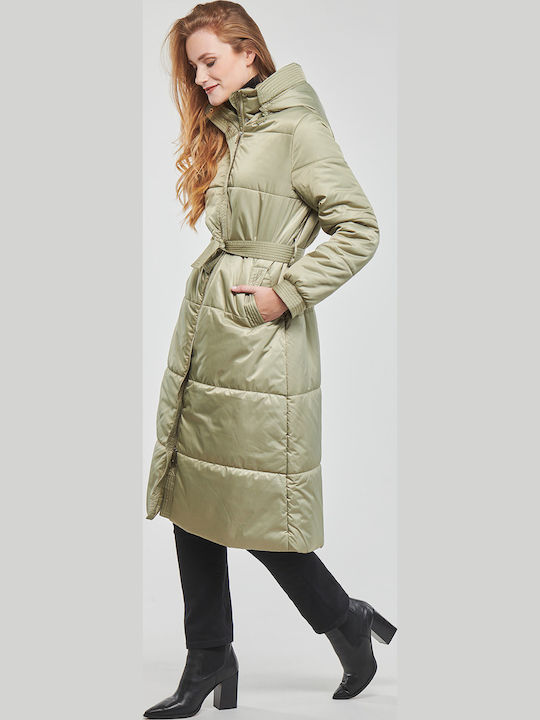 Lang Damen Puffer Jacke für Winter Khaki