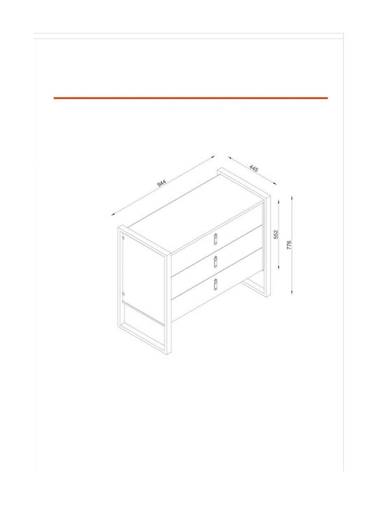 Firma 94 Wooden Chest of Drawers with 3 Drawers Brown 94.4x44.5x77.6cm