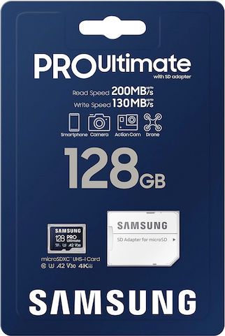Samsung PRO Ultimate microSDXC 128GB U3 V30 A2 UHS-I 200MB/s с адаптер