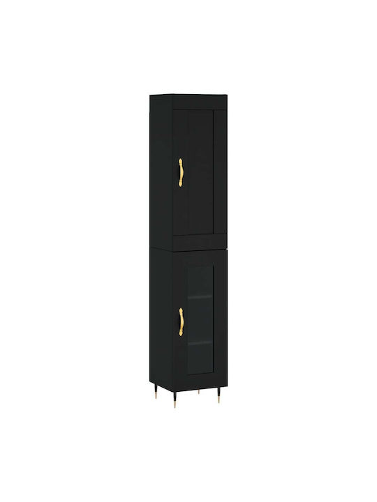 Floor-standing Living Room Display Cabinet made of Particleboard with Glass Black 34.5x34x180cm