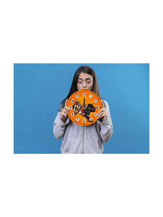 Koupakoupa Motocross Wall Clock Wooden Orange Ø19cm