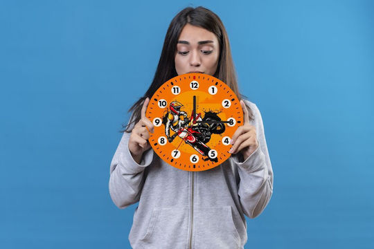 Koupakoupa Motocross Wanduhr Hölzernes Orange Ø19cm